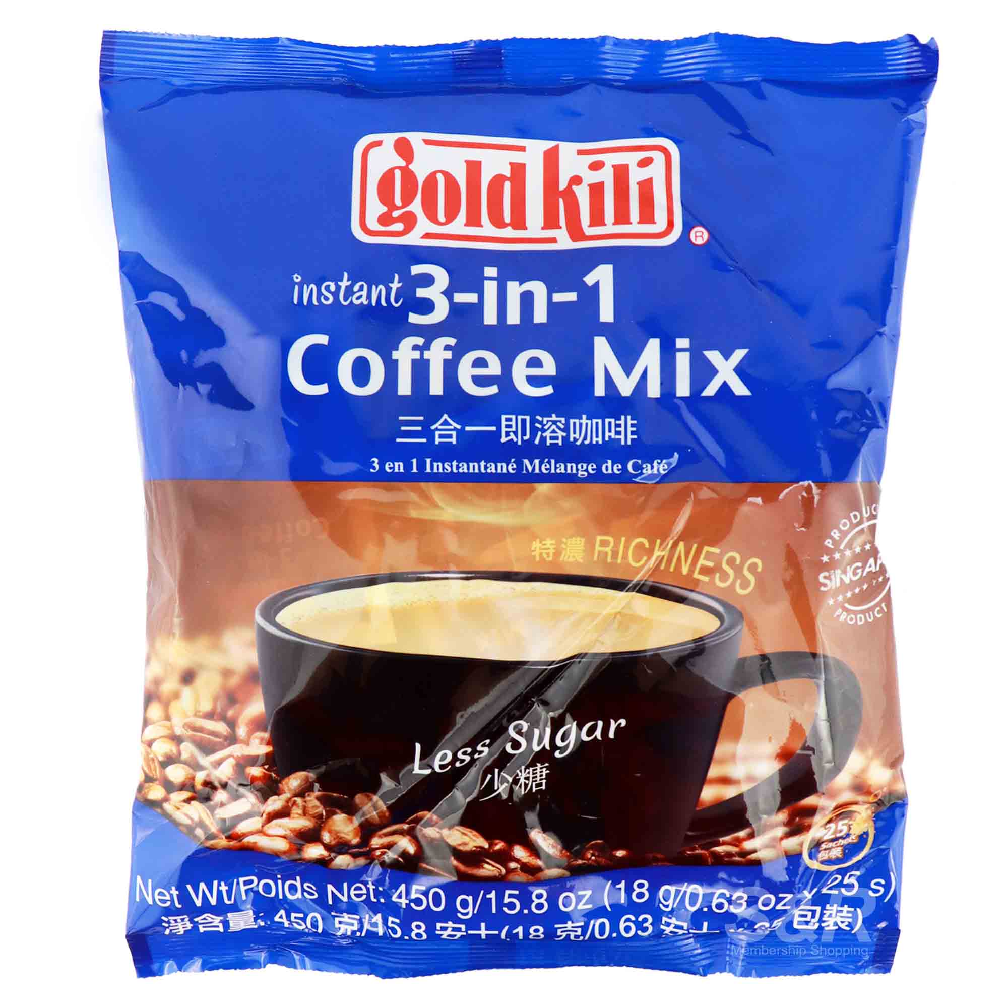 Gold Kili Instant 3-in-1 Less Sugar Coffee Mix 25 sachets
